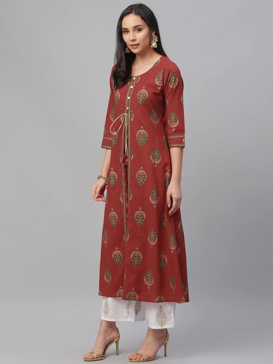 Red Printed Cotton Kurta - ShopLibas