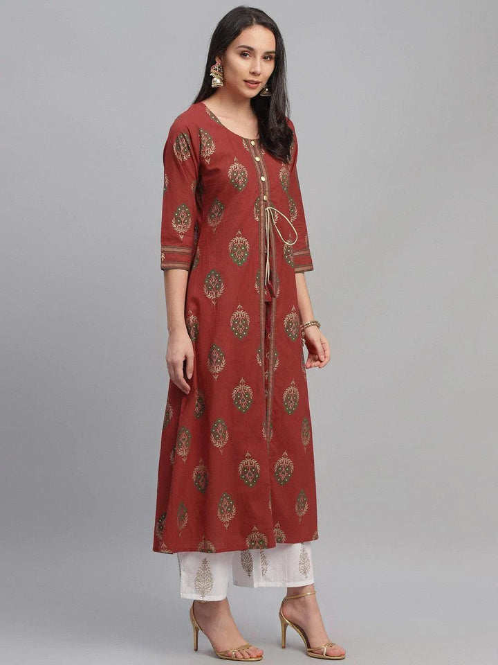 Red Printed Cotton Kurta