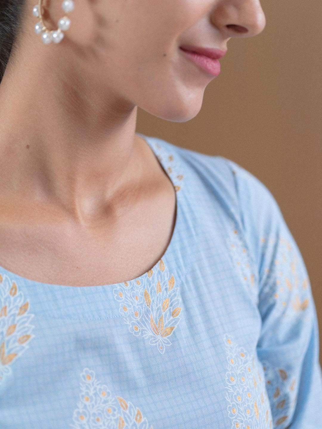 Blue Printed Cotton Dress With Mask - ShopLibas