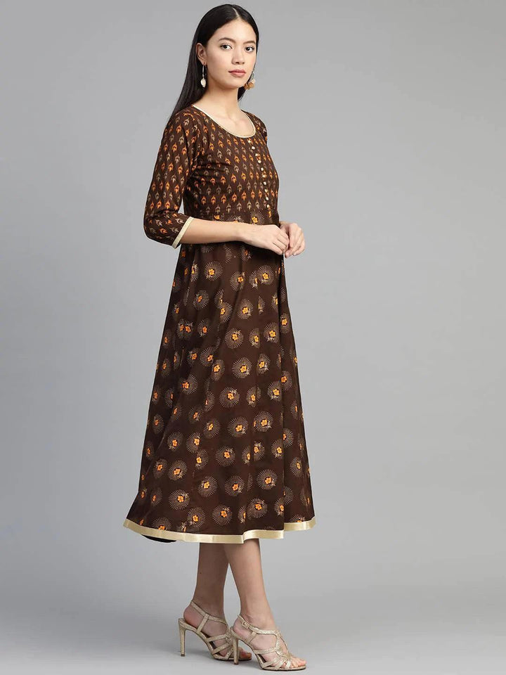 Brown Printed Cotton Dress