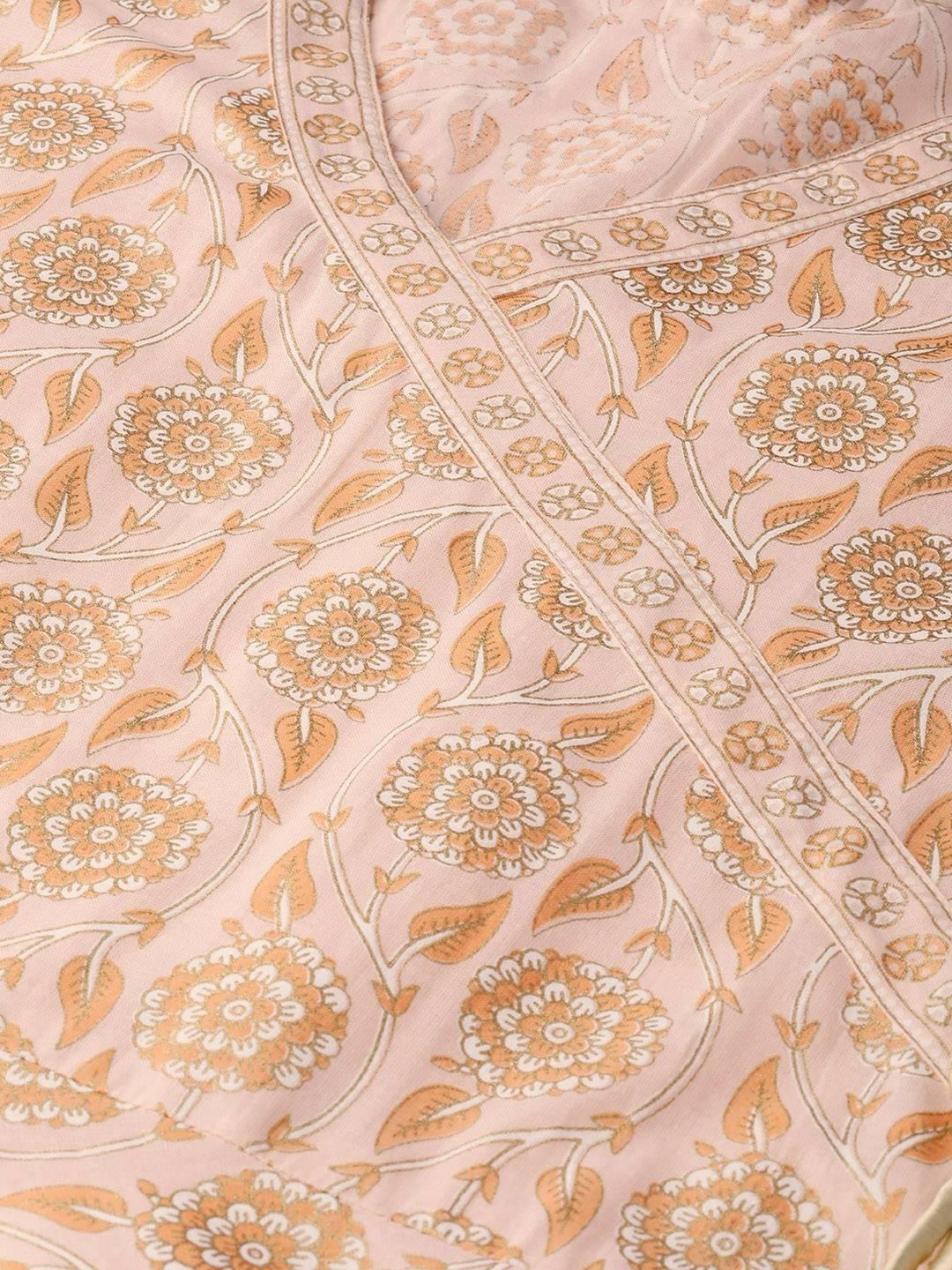 Peach Printed Cotton Dress - ShopLibas