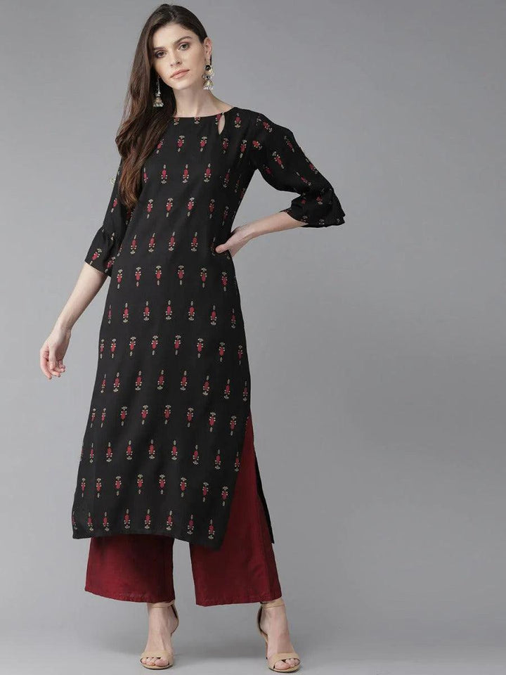 Black Printed Rayon Kurta