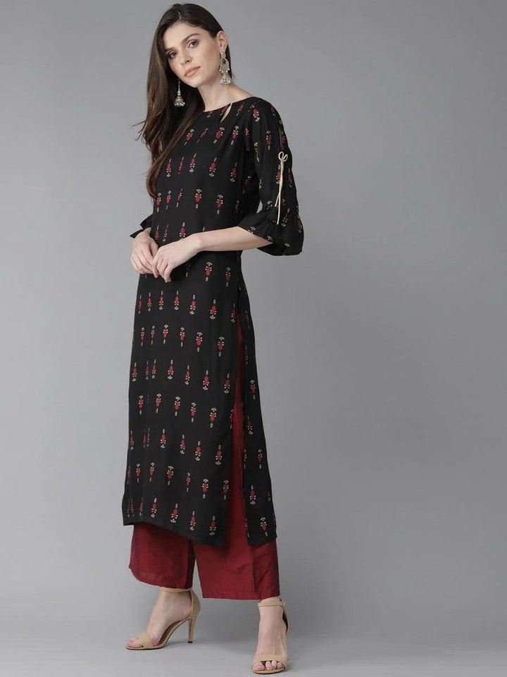 Black Printed Rayon Kurta