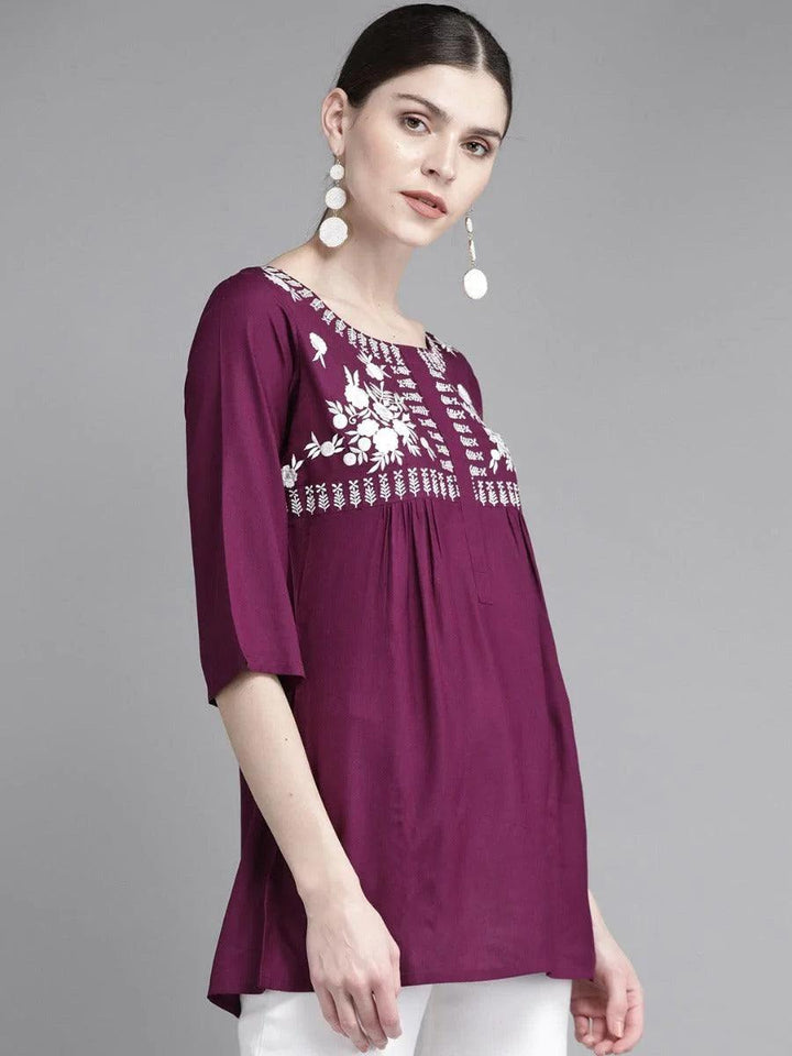 Purple Embroidered Rayon Kurti