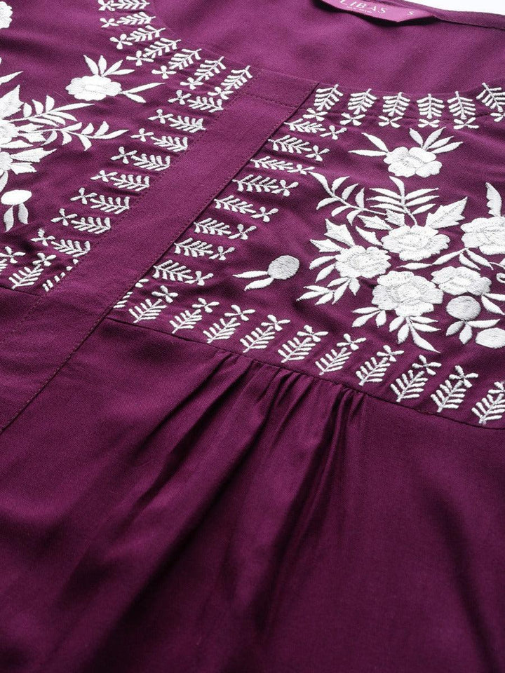 Purple Embroidered Rayon Kurti