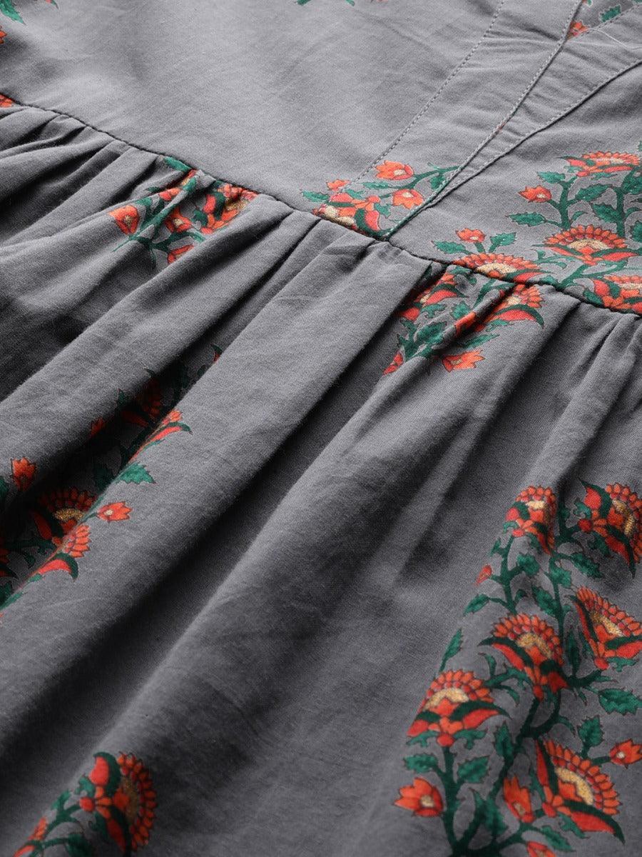 Charcoal Printed Cotton Kurti - ShopLibas