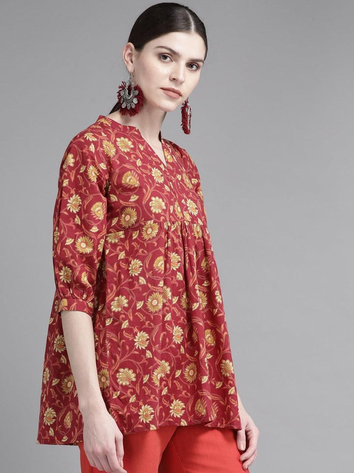 Red Printed Cotton Kurti
