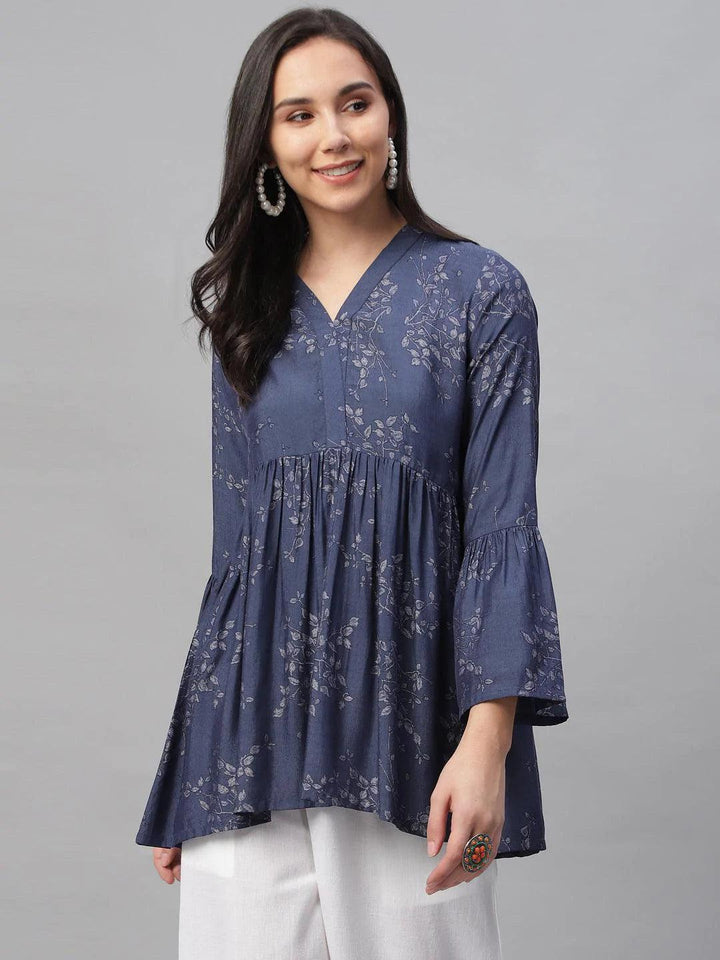 Blue Printed Rayon Kurti