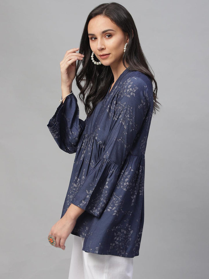 Blue Printed Rayon Kurti