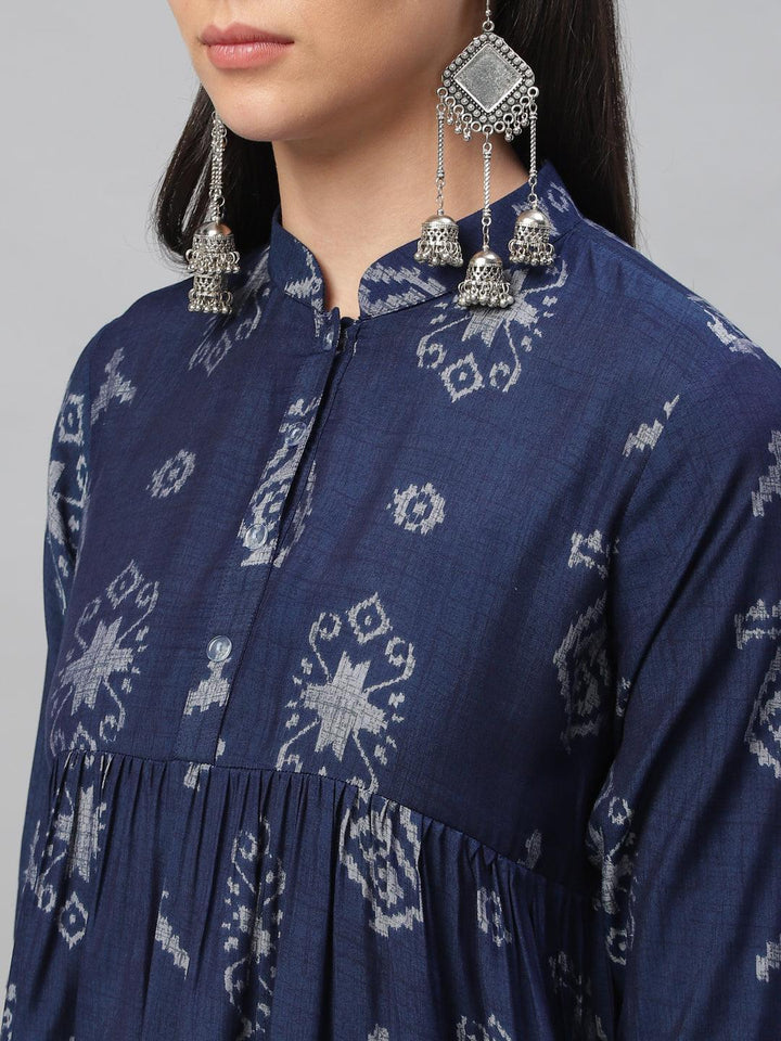 Blue Printed Rayon Kurti