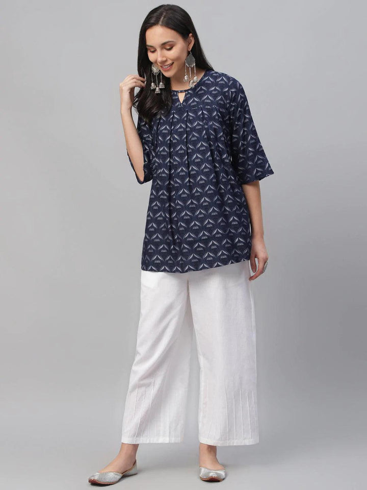 Blue Printed Rayon Kurti