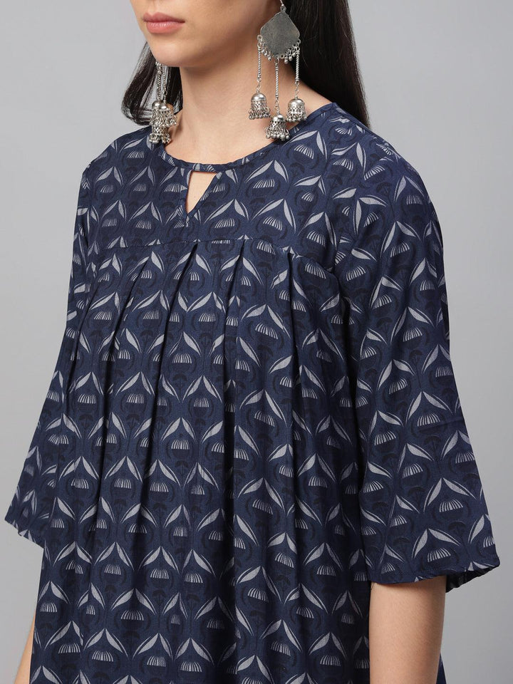 Blue Printed Rayon Kurti