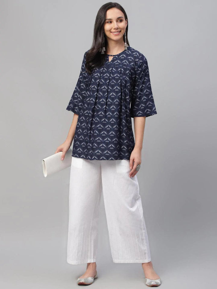 Blue Printed Rayon Kurti