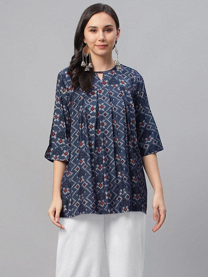 Blue Printed Rayon Kurti