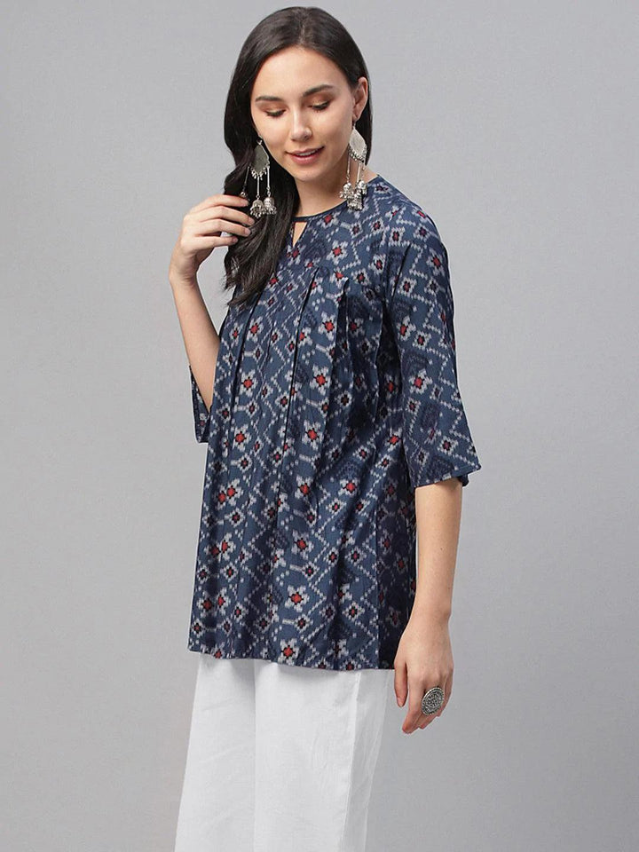 Blue Printed Rayon Kurti
