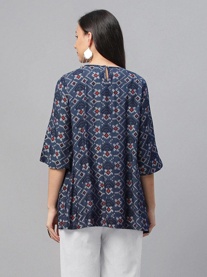 Blue Printed Rayon Kurti