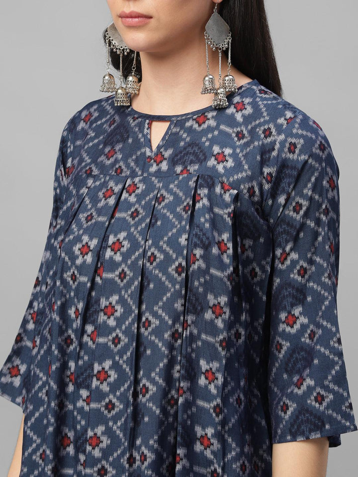 Blue Printed Rayon Kurti
