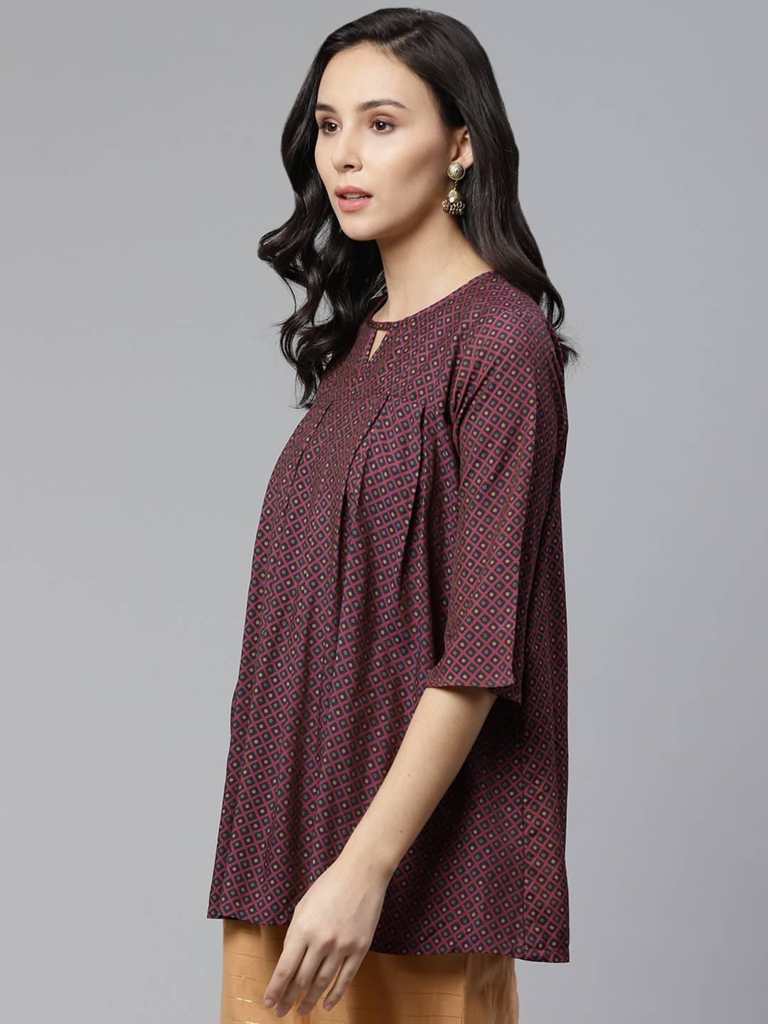 Maroon Printed Rayon Kurti - ShopLibas