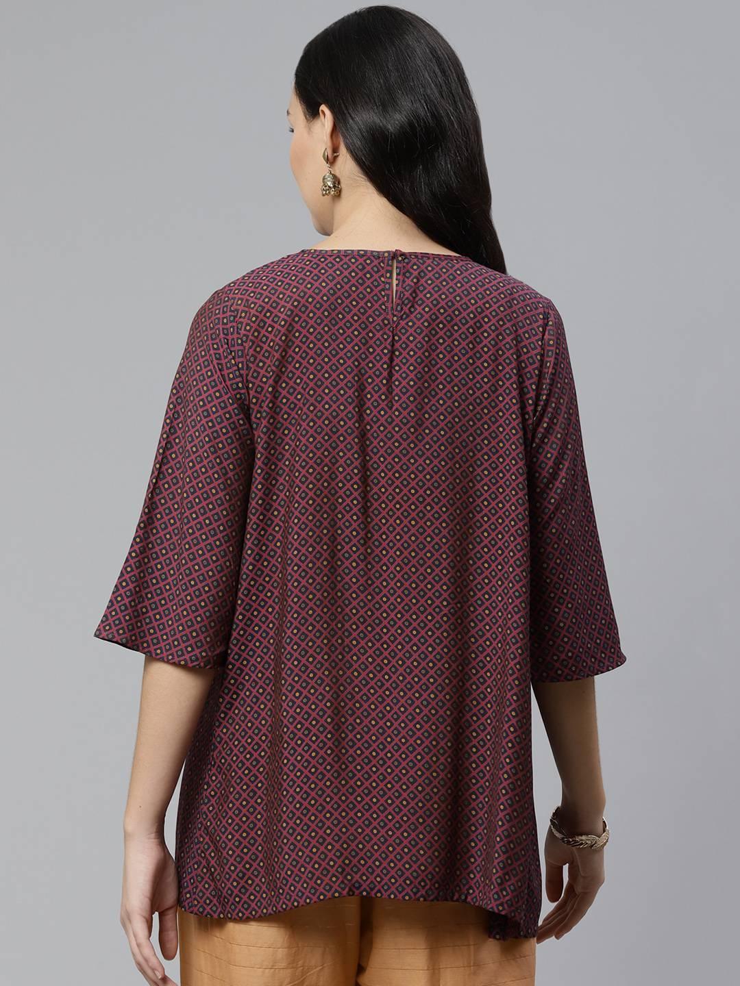 Maroon Printed Rayon Kurti - ShopLibas