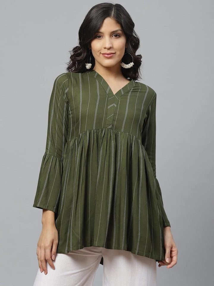 Green Striped Rayon Kurti