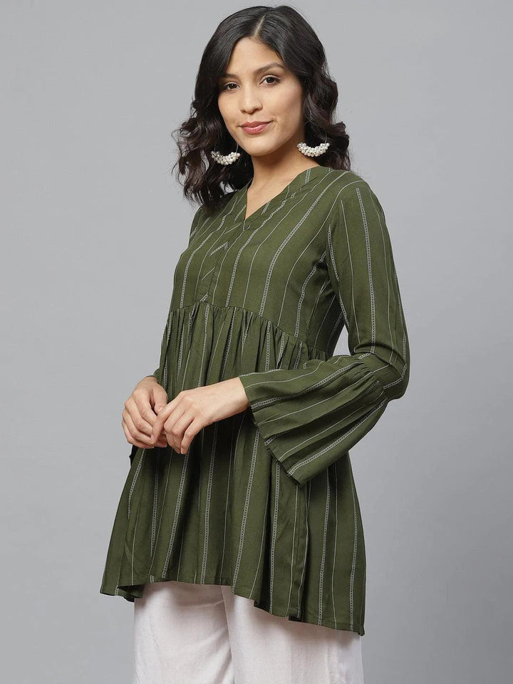Green Striped Rayon Kurti