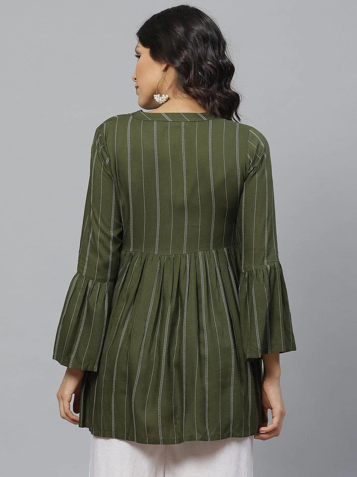 Green Striped Rayon Kurti