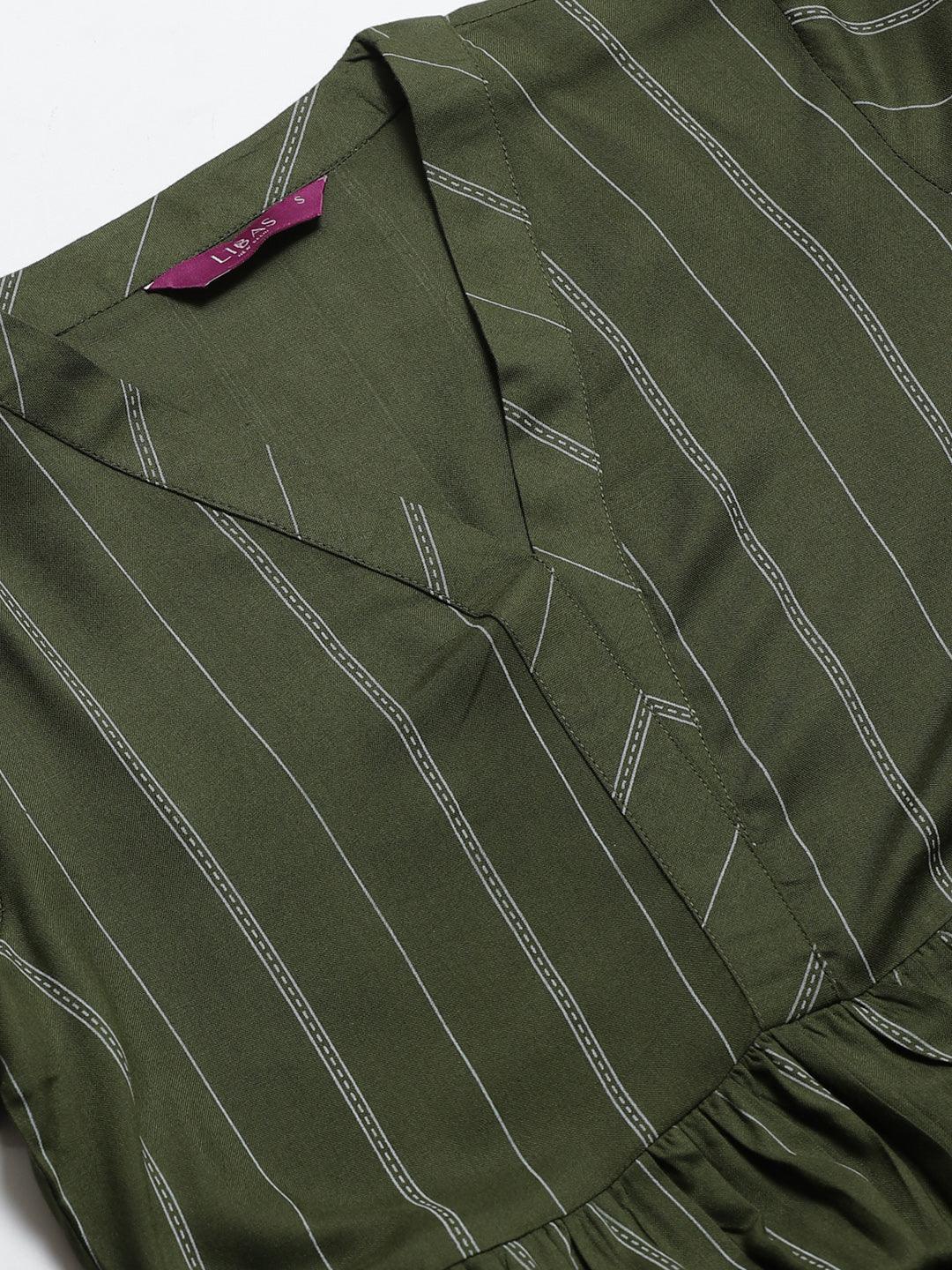 Green Striped Rayon Kurti - ShopLibas