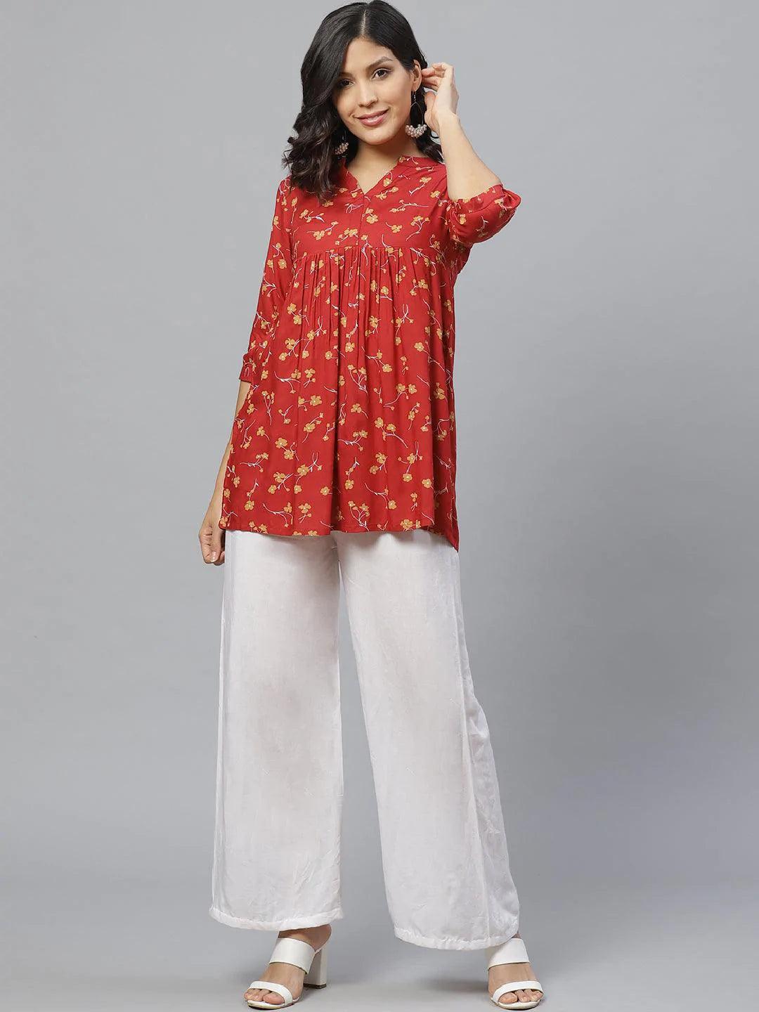 Red Printed Rayon Kurti - ShopLibas