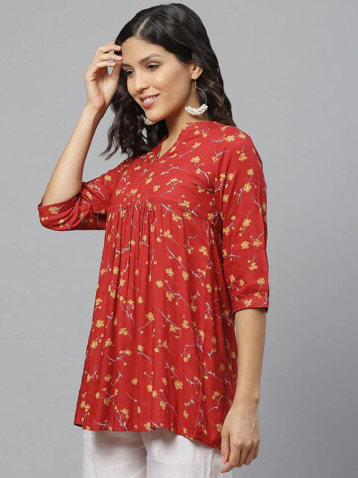 Red Printed Rayon Kurti