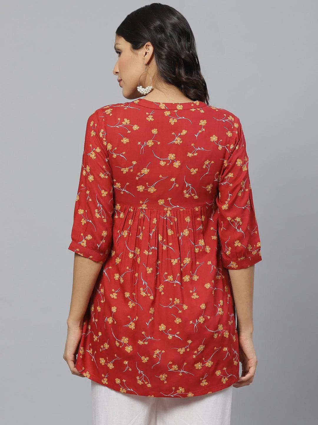Red Printed Rayon Kurti - ShopLibas