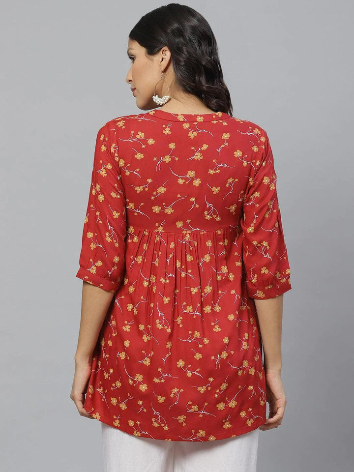 Red Printed Rayon Kurti