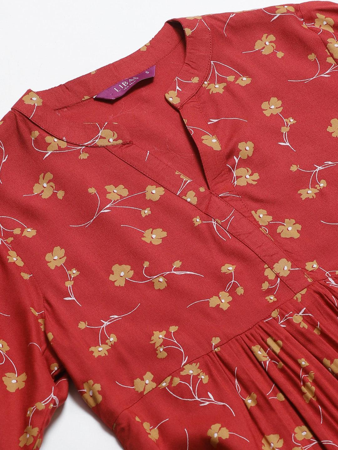 Red Printed Rayon Kurti - ShopLibas