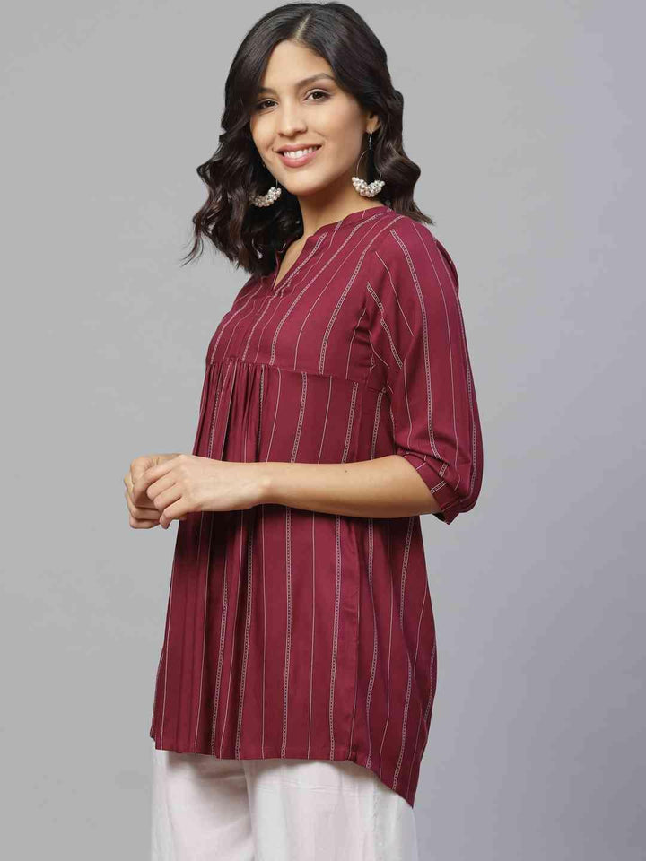 Purple Striped Rayon Kurti