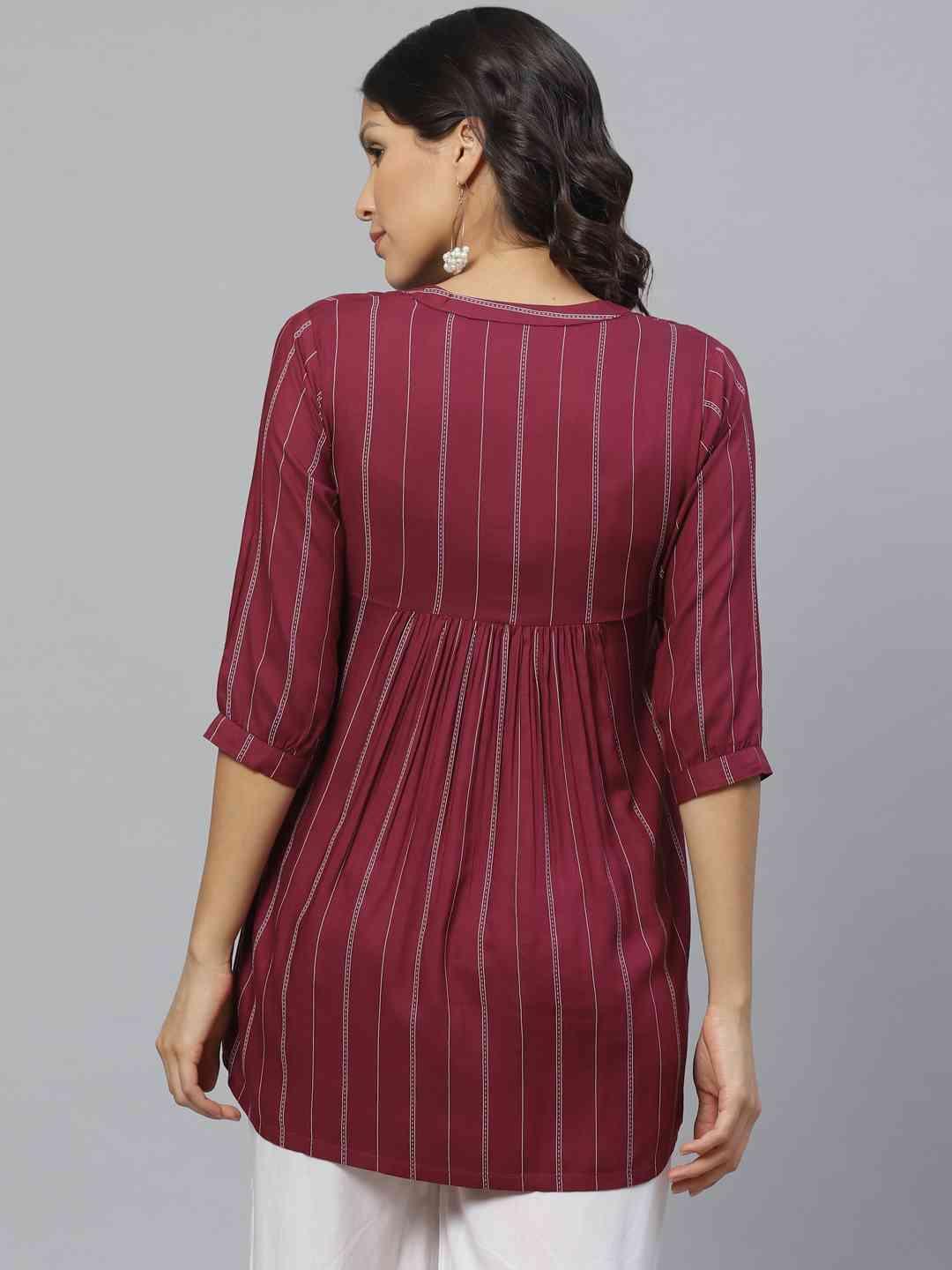 Purple Striped Rayon Kurti - ShopLibas