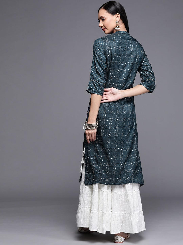 Blue Printed Chanderi Silk Kurta