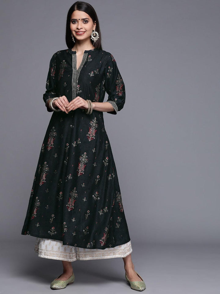 Black Printed Chanderi Silk Kurta
