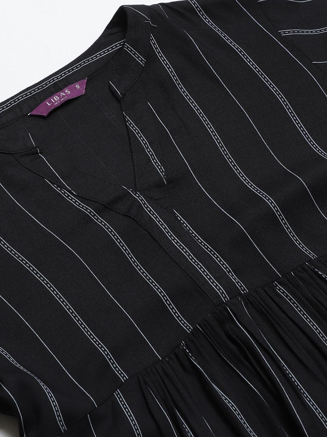 Black Striped Rayon Kurti With Mask - ShopLibas