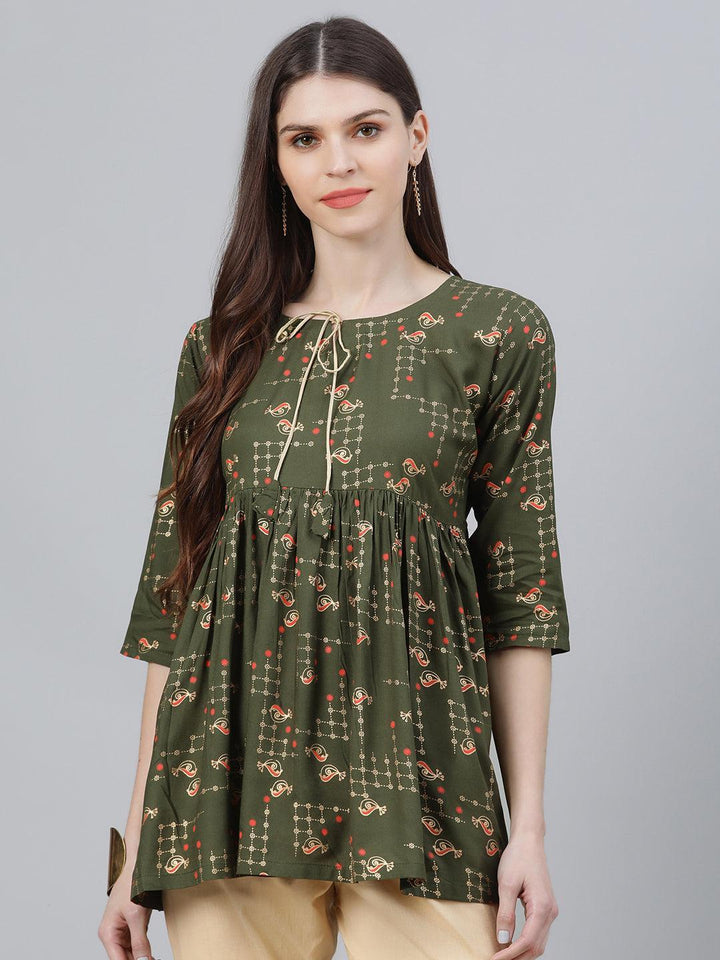 Green Printed Rayon Kurti