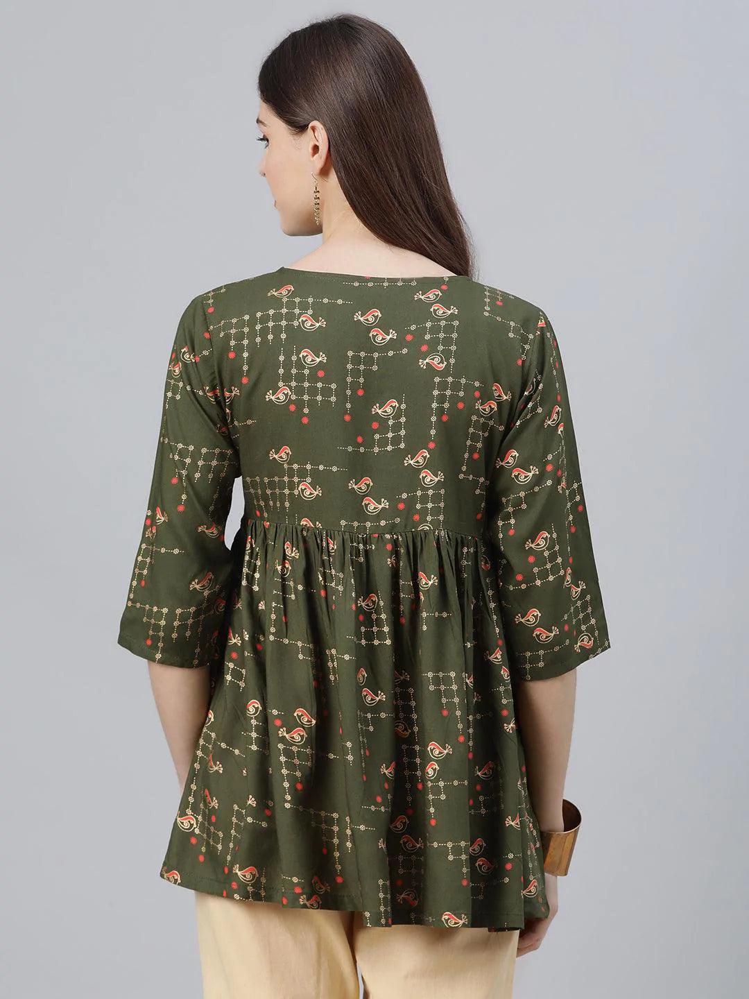 Green Printed Rayon Kurti - ShopLibas
