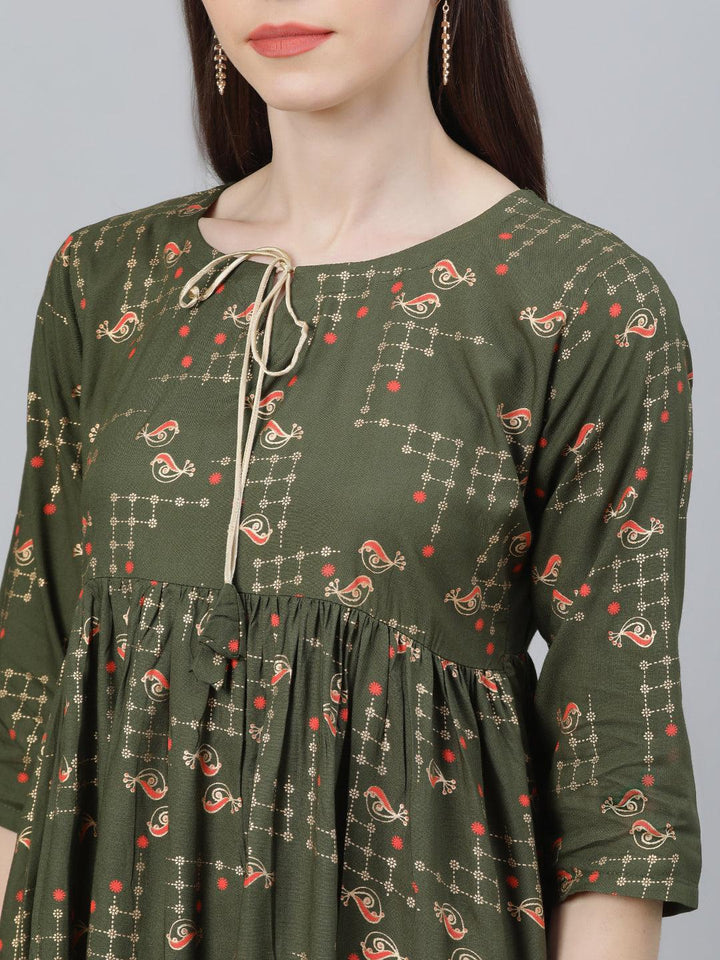Green Printed Rayon Kurti