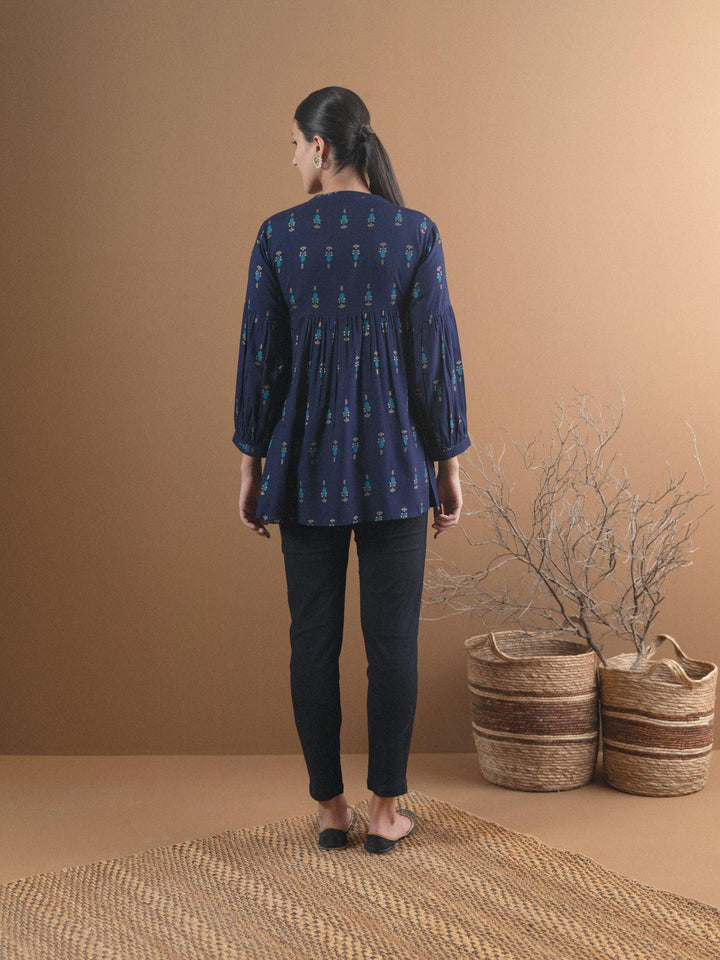 Blue Printed Rayon Kurti