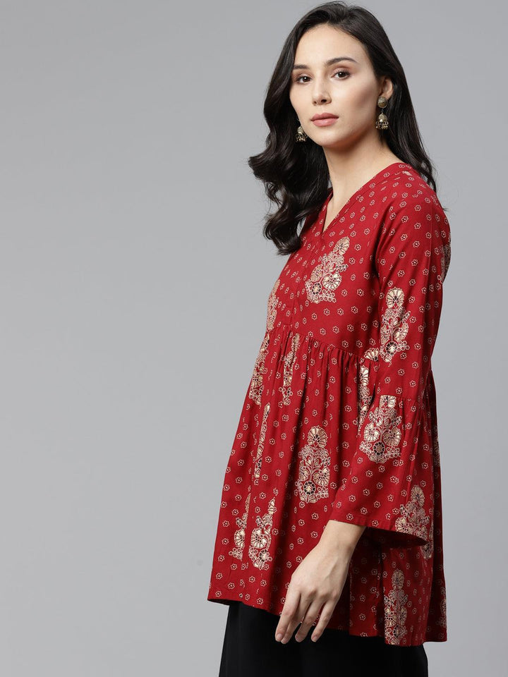 Maroon Printed Rayon Kurti
