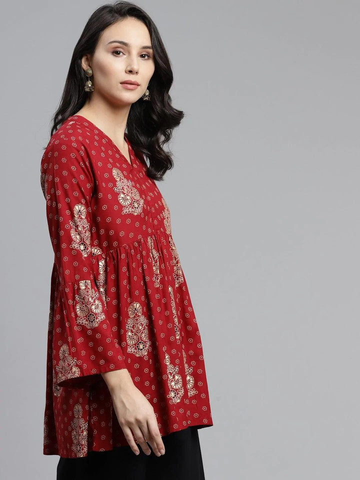 Maroon Printed Rayon Kurti