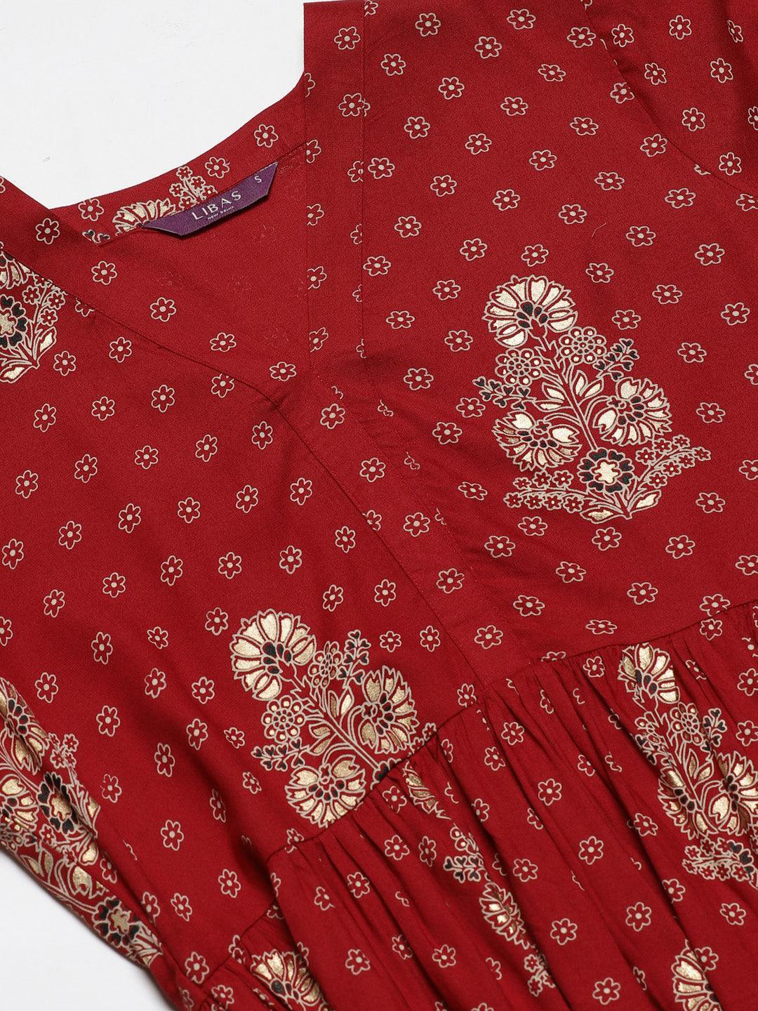 Maroon Printed Rayon Kurti - ShopLibas