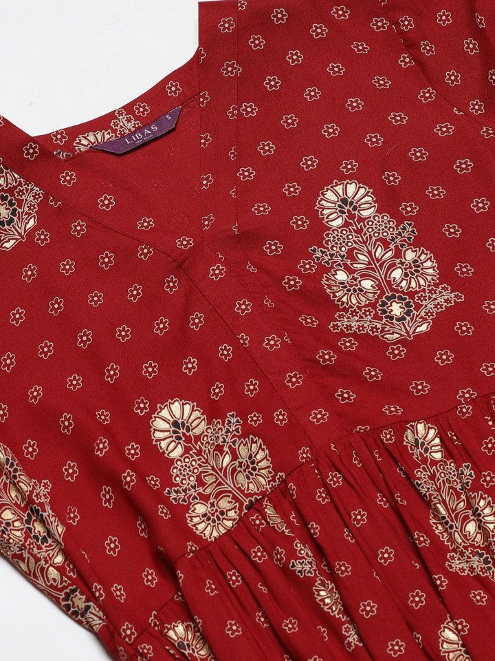 Maroon Printed Rayon Kurti