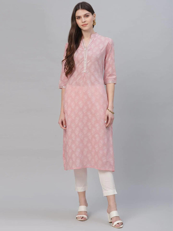 Pink Printed Cotton Kurta