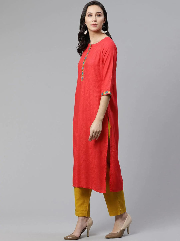 Red Woven Design Rayon Kurta