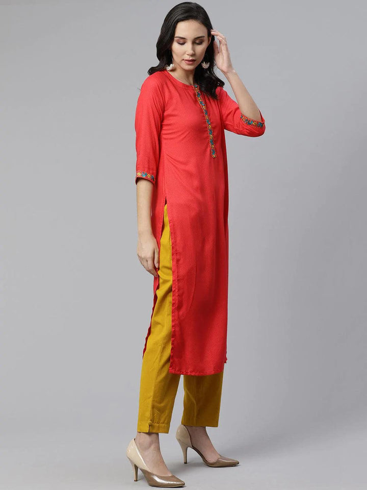 Red Woven Design Rayon Kurta