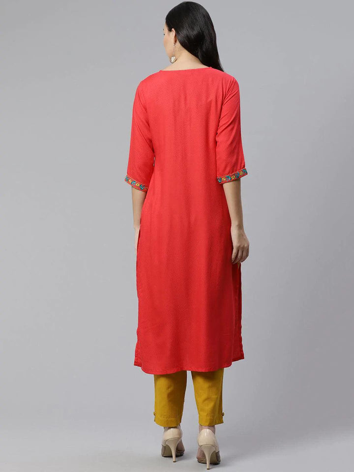 Red Woven Design Rayon Kurta