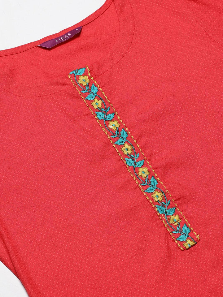 Red Woven Design Rayon Kurta